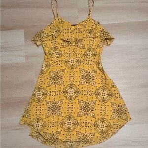 Zink London Yellow Paisley Print Sundress Button Strappy Sleeve XSmall Polyester